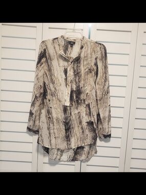 VTG Mossimo Supply Co. Brushstroke Blouse - Cream, Black & Brown